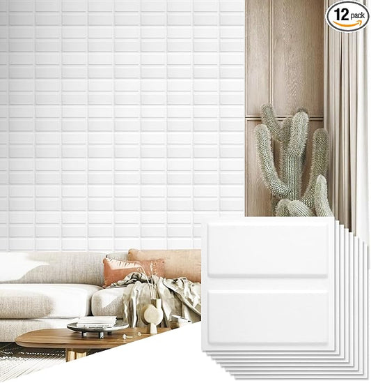 12 Pack 3D Wall Panels for Interior Wall Decor, Accent Wall Panels for Office Living Room Bedroom Hotel Lobby, 12''x12'' Fiber Chocolate Wallpapers Cover 12.Sq.Ft（White） by Unknown