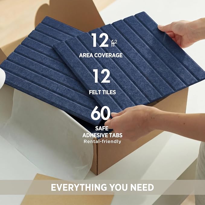 VIVELDA Felt Bulletin Board Tiles 48"x36" - 12-Pack Cork Board Alternative, OEKO-TEX Certified, NRC 0.95 Acoustic Felt Wall Panels, Damage-Free Adhesive, Slatted Design Home Office, Classroom (Indigo) - Image 6
