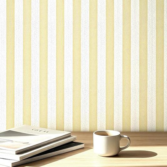 Yellow Stripe Peel and Stick Wallpaper 15.7" x 118" | Yellow and White Striped Boho Self-Adhesive Contact Paper Removable Waterproof Wallpaper for Bedroom,Cabinets,Drawer Liners by Horryhaushomedecoration