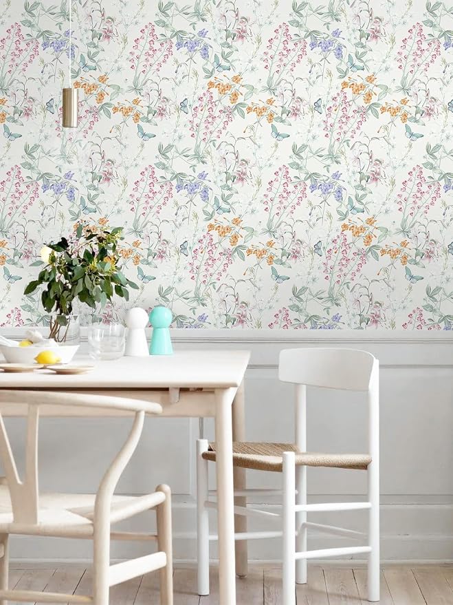 Dimoon 78.7"x17.3" Floral Wallpaper Beige Peel and Stick Wallpaper Cream Neutral Boho Contact Paper Botanical Wildflower Morden Cottage Renter Friendly Bathroom Flower Kitchen Self Adhesive Vinyl - Image 5