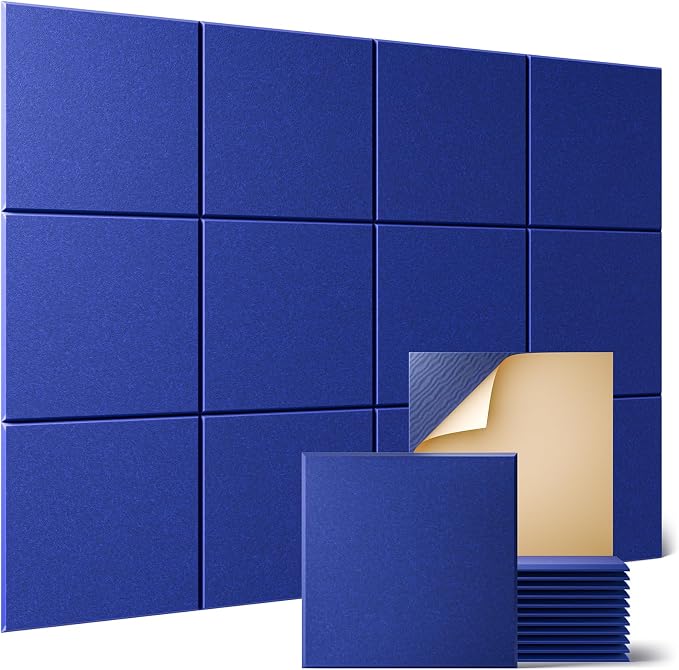 Sonicism 12 Pack Acoustic Wall Panels with Self-Adhesive, 12" X 12" X 0.4" Sound Proof Foam Panels, Decorative Soundproof Wall Panels, Sound Proof Absorbing Tiles for Home & Offices, Blue by Sonicism