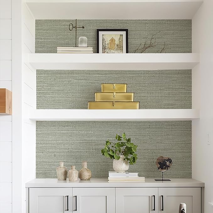 Simon&Siff Textured Grasscloth Peel and Stick Wallpaper 17.7"x197" Neutral Faux Grassweave Wallpaper Waterproof Self Adhesive Removable Wallpaper Mural for Home Decor Bedroom Kitchen Cabinet - Image 5