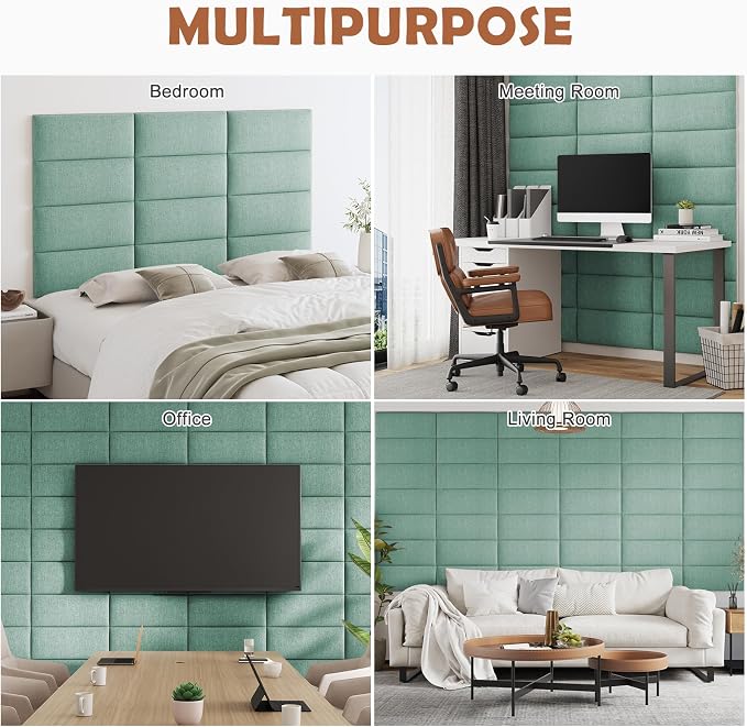 IFNOW Wall Mounted Headboard, Peel and Stick Panels, Grass Green, Queen | 3D Soundproof Acoustic Padding, Reusable and Removable, Tufted fabric Bed Headboard, for bedroom (9 Panels, 10" x 24") - Image 6