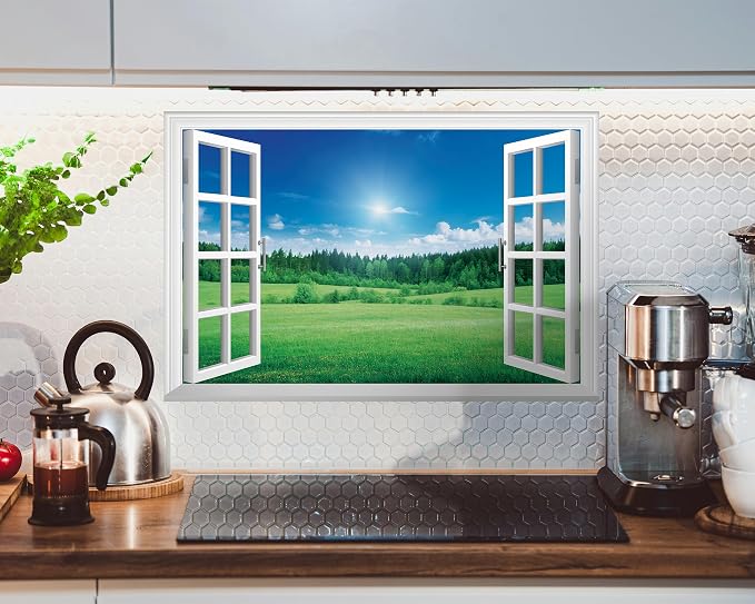 FLFK Fake Window Wall Decal - Grassland Forest Faux Window Wall Mural for Wall Decor, Peel and Stick Wall Sticker,24"x16" - Image 5