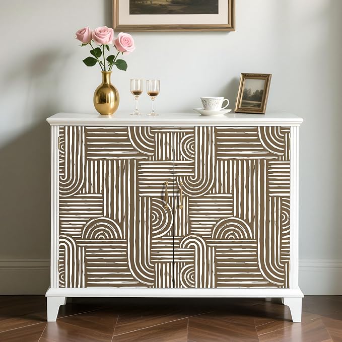 Livelynine Brown Geometric Wallpaper Peel and Stick Bold Abstract Wallpaper Living Room Accent Wall Paper Removable Minimalist Mid Century Modern Contact Paper for Cabinets Self Adhesive 17.5x78.8 - Image 8