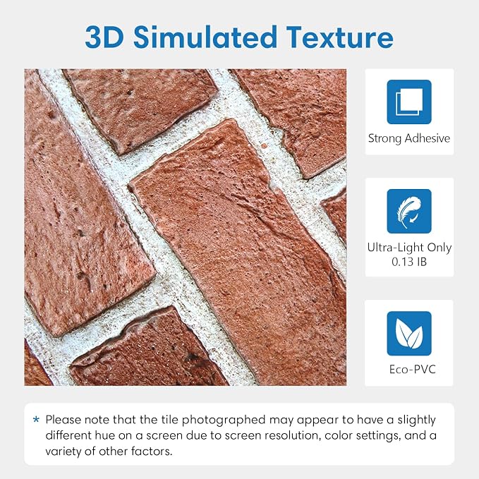 COMSTICKC 3D Faux Brick Wall Panels Peel and Stick, 10 Pcs 11.8" x 11.8" | Red, Not Real Brick, Small Size, Ultra-Light Thin PVC Sticker, Fake Brick Decorative Tiles for DIY Decor, Cover 9.7 sq ft - Image 4