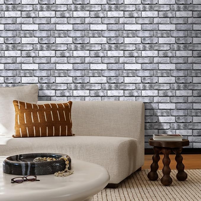 COMSTICKC 3D Faux Brick Wall Panels Peel and Stick, 10 Pcs 11.8" x 11.8" | Gray, Not Real Brick, PVC Brick Sticker Decorative Wall Covering Wallpaper for Quick DIY Wall Upgrades, Cover 9.7 sq ft - Image 6