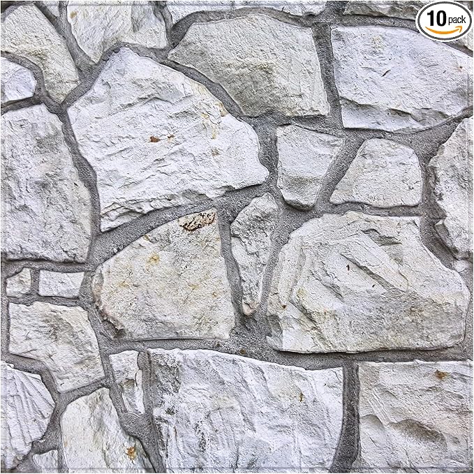 COMSTICKC 3D Faux Stone Wall Panels Peel and Stick, 10 Pcs 11.8" x 11.8" | Not Real Stone, Ultra-Light Thin PVC Wall Sticker, Fake Rock Decorative Tile Covering for DIY Interior Decor, Cover 9.7 sq ft by COMSTICKCDECOR