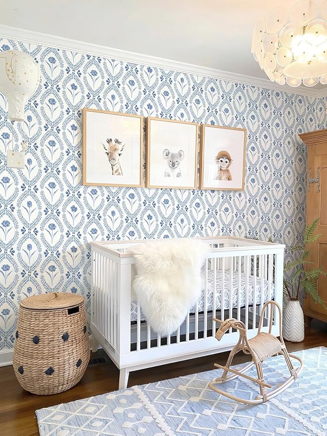 Orainege Floral Peel and Stick Wallpaper Blue Floral Contact Paper | 16.9in x196.8in Leaf Flower Wallpaper Peel and Stick Boho Self Adhesive Removable for Bedroom Bathroom Decor - Image 3