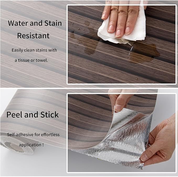 Haimin Wood Grain Slat Wall Panels Peel and Stick Faux Wood Thick Wallpaper | 118"x15.75" Waterproof PET & IXPE Foam Paneling Adhesive Smooth Beadboard Wallpaper Wall Covering Panels (Dark Brown) - Image 6