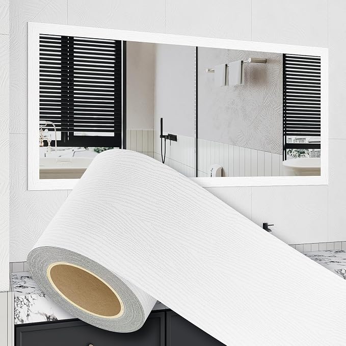 Peel and Stick Wallpaper Borders 390” x 2.36” Self Adhesive Mirror Frame Border Wood Grain DIY for Kitchen Bathroom Mirror Removal Border Sticker Wall Decor Cover 6.4 Sq.Ft, White Wood by HomeUpgradeMadeSimple