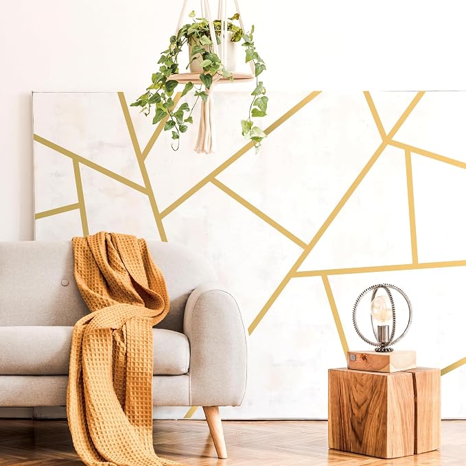 Large Gold Modern Line Wall Decals, Minimalist Geometric Art Décor | Matte gold vinyl simple lines for a stunning custom bold accent wall. Peel and stick for home, bedroom, living room, office. - Image 6