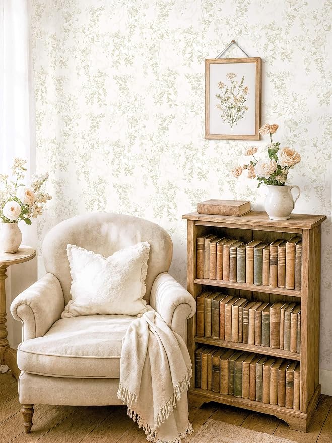 Dimoon 17.3"x197" Floral Peel and Stick Wallpaper Vintage French Contact Paper Beige Neutral Textured Stick on Wall Paper Renter Friendly Removable Self Adhesive Wallpaper for Cabinet Vinyl Roll - Image 3