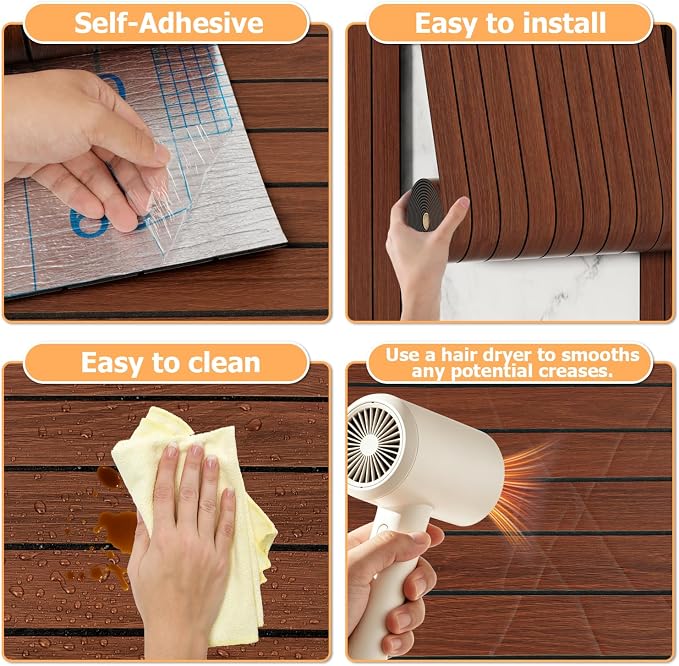 Arthome Peel and Stick Slat Wall Panels 15.7 "x120,Self-Adhesive PVC Wood Grain Wallpaper Panel,3D Thick Faux Soundproof Backsplash Accent Wall Tile for Walls & Furniture (Walnut Coverage 13 Sq.ft) - Image 6