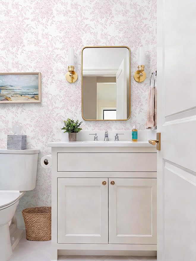 Heroad Pink Peel and Stick Wallpaper Toile Floral Contact Paper Boho Leaf Removable Wall Paper Self Adhesive Stick On Wallpaper for Girls Bedroom Bathroom Renter Friendly Vinyl Roll 17.3''X78.7'' - Image 7