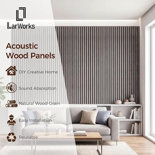 Acoustic Wood Slat Panels, Soundproof Wooden Wall Panels, 3D Fluted Panel for Interior Wall Decor, Living Room, Bedroom (Gray, 106 * 47.2 inch) - Image 2
