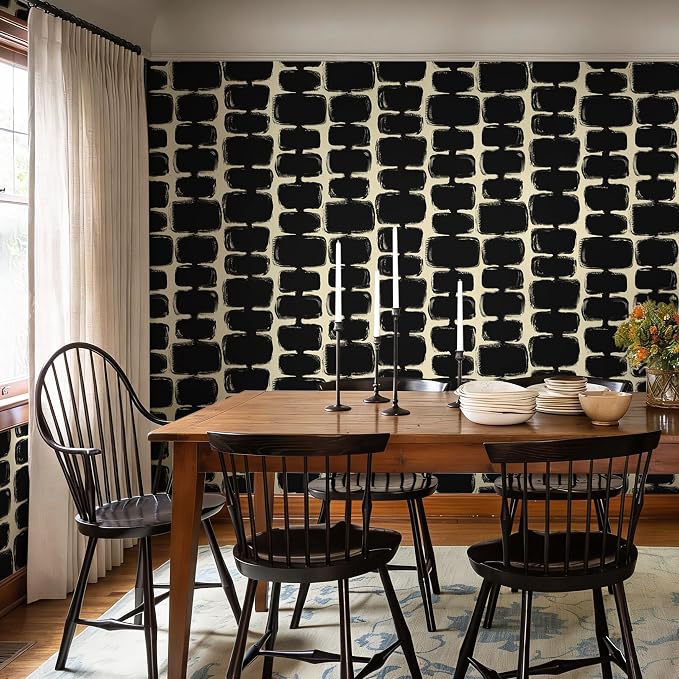 Safiyya Peel and Stick Wallpaper Black and Cream White Contact Paper Mid Century Modern Abstract Geometric Wall Paper Self Adhesive Removable Wallpaper for Bathroom and Bedroom Vinyl 17.3"x78.7" - Image 8