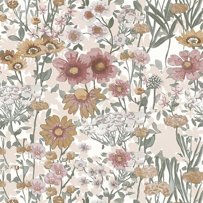 Orainege Peel and Stick Wallpaper Daisy Floral Wallpaper Self Adhesive | 16.9in x118.1in Boho Floral Contact Paper Removable Wall Paper for Bedroom Living Room Cabinets Decor Vinyl Roll by Orainege