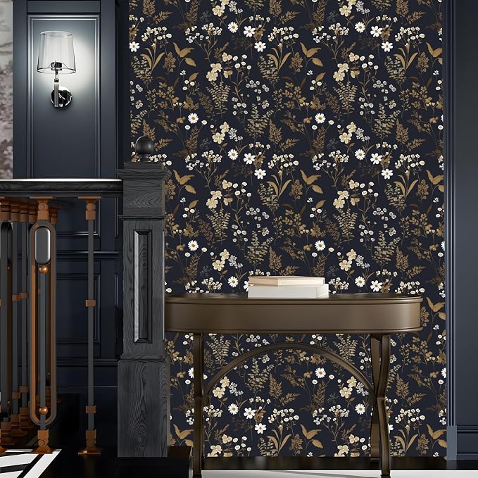 Laatse Floral Leaf Vintage Wallpaper Peel and Stick 17.5" x 118", Dark Gold | Self Adhesive/Removable/Waterproof/Thick Vinyl Contact Paper for Bathroom Bedroom Shelf Cabinet Drawer,Prepasted,Easy Peel - Image 6