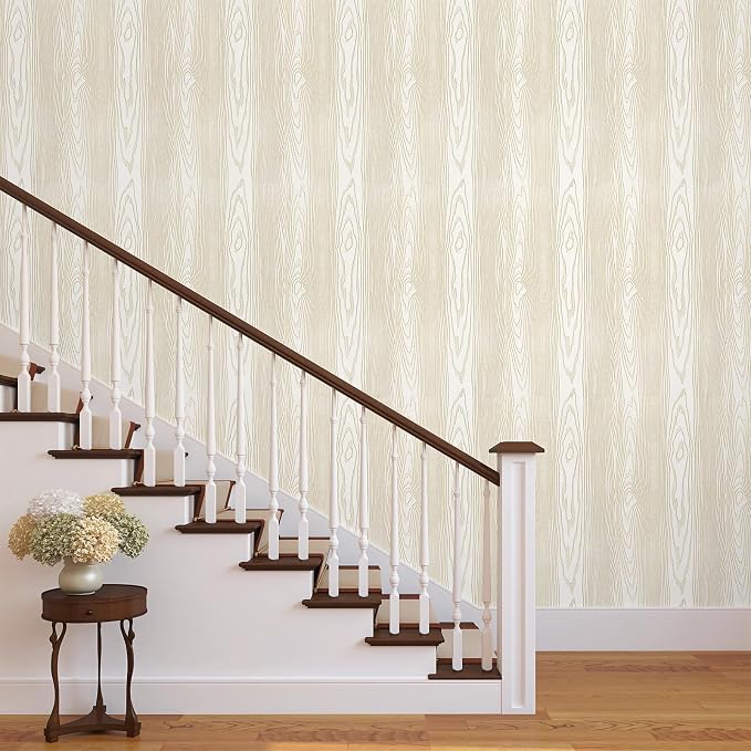 Yun-aeon Beige and Gold Wood Contact Paper Wooden Peel and Stick Wallpaper | 17.3"x200" Rustic Removable Self-Adhesive Wallpaper Wood Grain Contact Paper for Countertops Cabinets - Image 7