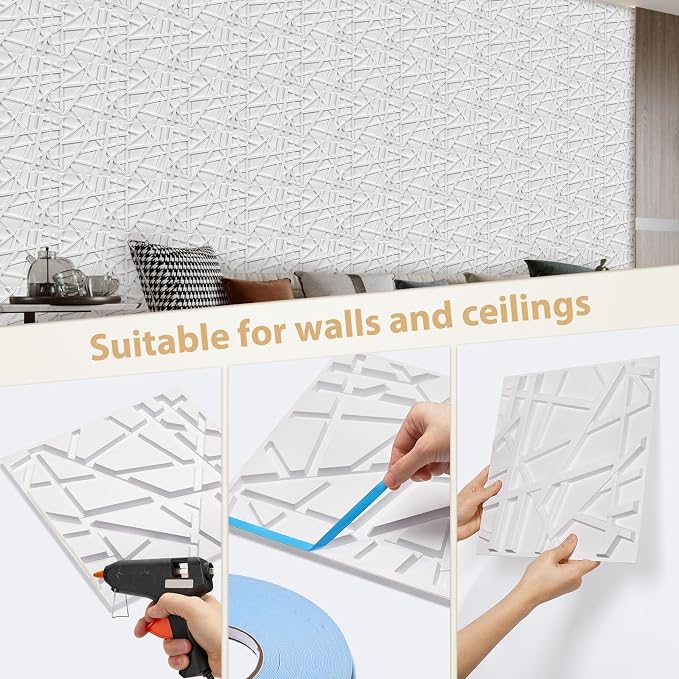 Heikki 30 Pack 3D Wall Panel for Interior Wall Décor, PVC Flower Textured Wall Panels for Living Room Bedroom Hotel Office, 11.8"x11.8", Double-Sided Tape (White-SZ) - Image 3