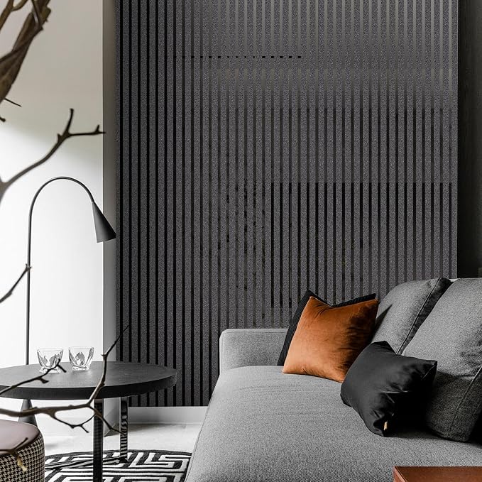 Black Metallic Peel and Stick Wallpaper Glossy Stripe Texture Wall Panels | 23.62" x 110.24" 2mm Thick Modern Embossed Vinyl Roll Waterproof Renter Friendly for Livingroom Bedroom Kitchen Backsplash - Image 5