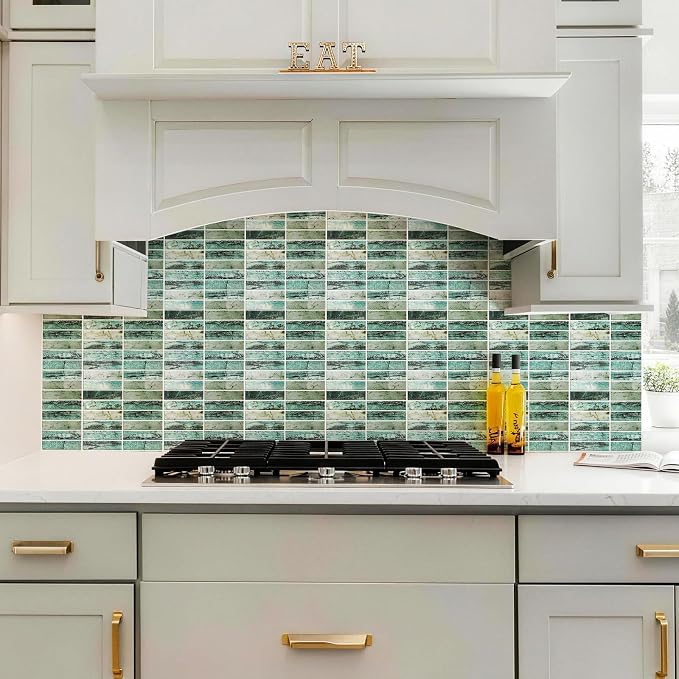 Joysticky 10-Sheet Peel and Stick Backsplash, 12" * 12" Crystal Texture Stick on Tiles Backsplash for Kitchen & Bathroom，Thicker Design Peel and Stick Wall Tiles（Greenstone Pattern） - Image 6