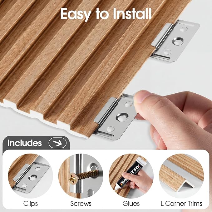 WPC Acoustic Slat Wall Panels 16-Pack 47.2'' x 6'' | Accent 3D Wall Panel for Interior Wall Decor, Waterproof Fluted Textured Panel Wall Slats,Solid Elm (Cover Approx.32 sq.ft) - Image 6