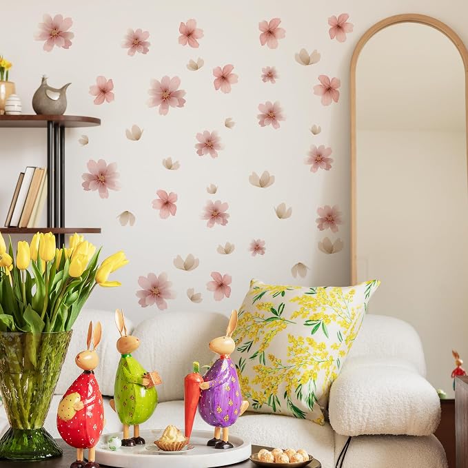 Flower Wall Decals - Peel and Stick Floral Flowers Wall Stickers,Removable Pink Flower Home Decor Art for Living Room, Girls Bedroom, Nursery Decor Wall Corner Decor (Pink Flower Wall Decals) - Image 4