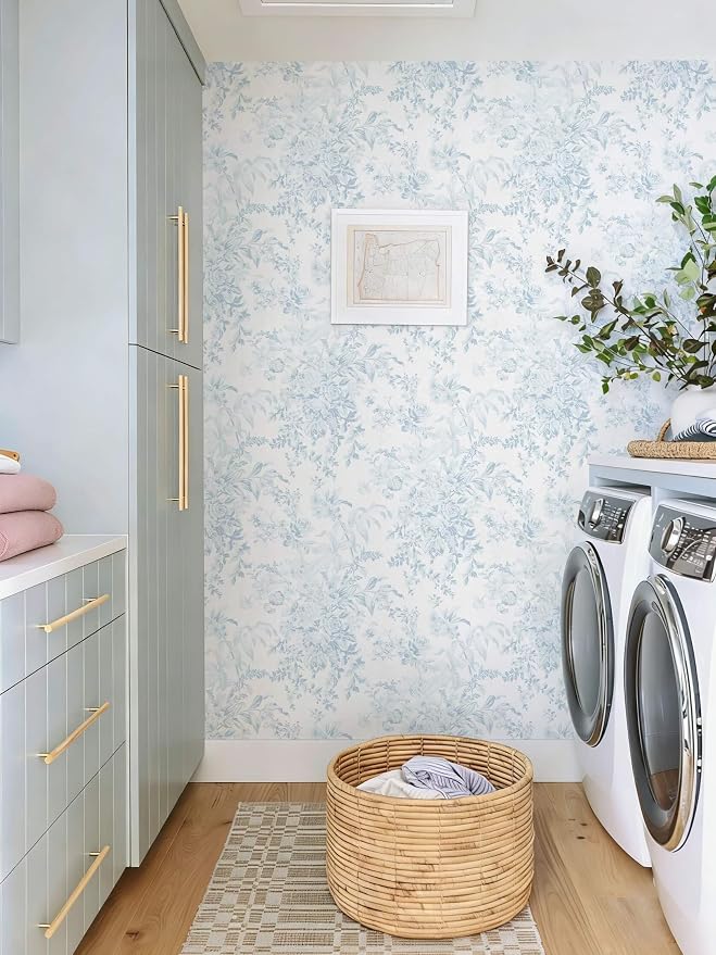 Heroad Blue Peel and Stick Wallpaper Vintage Floral Contact Paper Girly Wallpaper Boho Flower Wall Paper Removable Self Adhesive Stick On Walls for Bedroom Bathroom Waterproof Vinyl Roll 17.3''x196'' - Image 7
