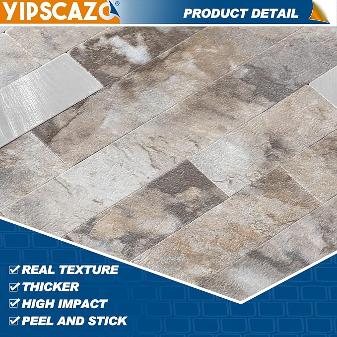 10 - Sheet Peel and Stick Backsplash Wall Tile, PVC Kitchen Backsplash, Stick on Tiles for Backsplash Kitchen (12'' X 12'', Perisa with Metal) - Image 2