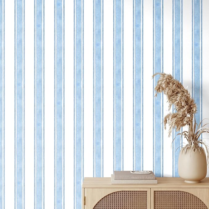 Affrolling Striped Peel and Stick Wallpaper 15.75"x118.11",Blue | Watercolor Self Adhesive Contact Paper, Removable for Bedroom Cabinet Furniture, Cute Decor for Nursery Craft Room DIY by Affrolling