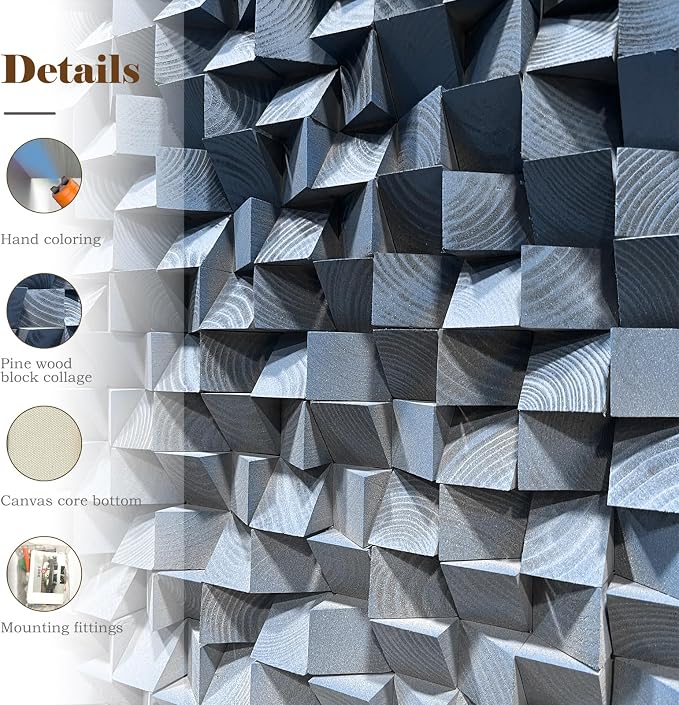 LIUZEYUE Oversized Wood Block Wall Art, Dramatic Tonal Texture | modern wall sculpture; graphite and silver gray, hand-finished color; corporate lobby visual wall anchor; 39.4 x 78.7 in - Image 3