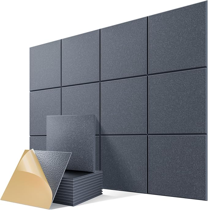 12 Pack Self-Adhesive Sound Proof Foam Panels for Walls 12"x12"x0.4" Fabric | High-Density Acoustic Panels, Noise Reducing Soundproof Wall Panels for Home Studio, Office, Easy-Install Dark Gray by Lebenforce