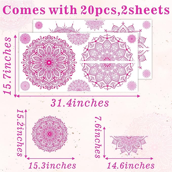 Large Mandala Wall Sticker Peel and Stick Pink Lotus Flower Wall Decals Mandala Floral Window Clings Stickers Modern Headboard Decor Mandala Wall Art Decal for Bedroom Living Room Yoga Decoration - Image 3
