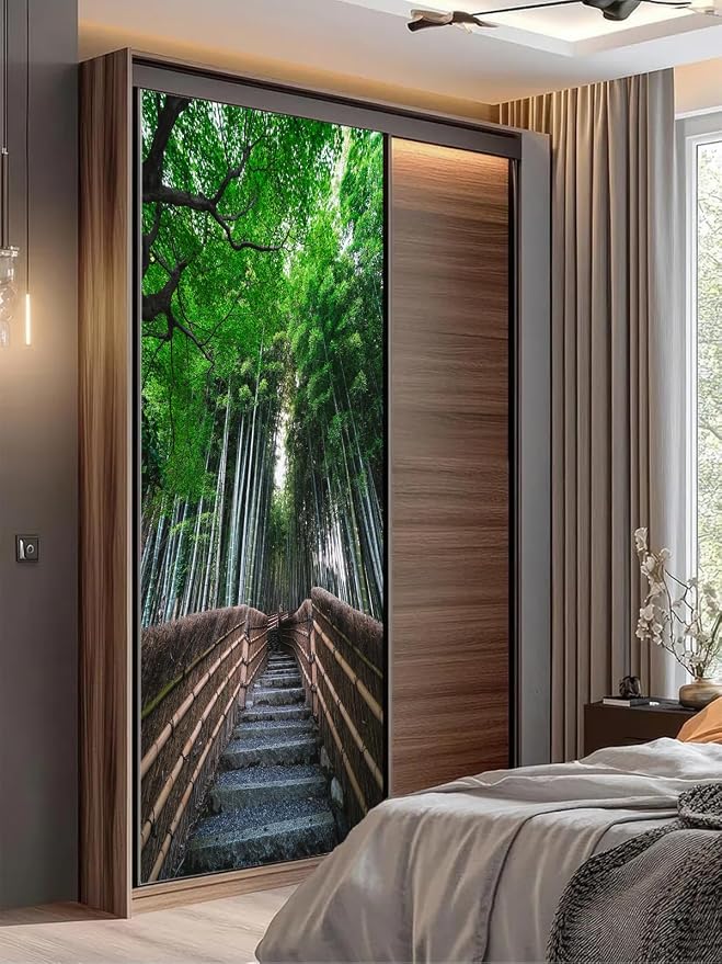 artfanke 3D Peel and Stick Door Murals 33.5"x84.6" - Self-Adhesive Door Wallpaper Stickers -Path in Forest of Bamboo Wall Poster Home Decor(2 Sheets/Set) - Image 3