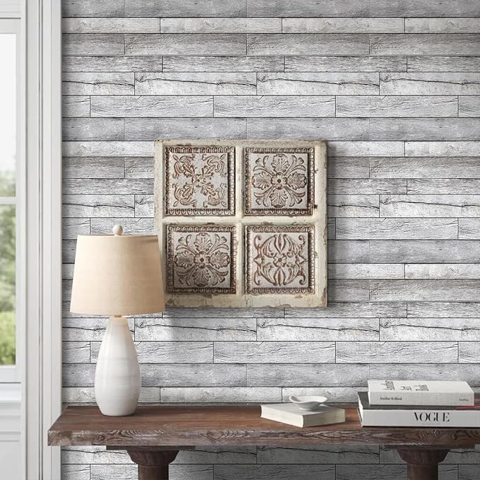 COMSTICKC 3D Faux Wood Wall Sticker Shiplap Peel and Stick for Wall Decor | 10 Pcs 11.8" x 11.8", Self-Adhesive Fake Wood Decorative Wall Panels Covering for Quick DIY Wall Upgrades, Cover 9.7 sq ft - Image 7