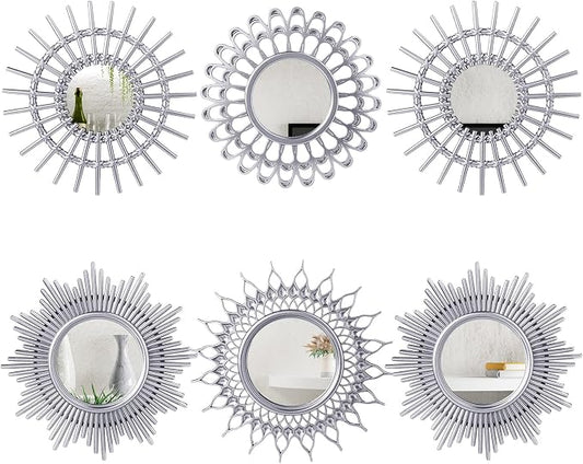 Namalu 6 Pcs Sunburst Round Mirror for Wall Decor, Classic, Silver by Namalu