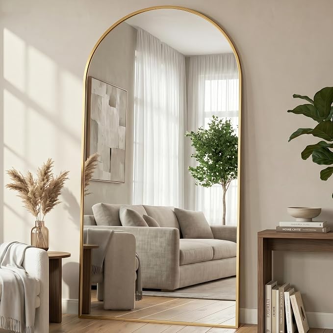 81"x41" Arched Full Length Mirror, Full Body Floor Mirror, Gold - Image 3