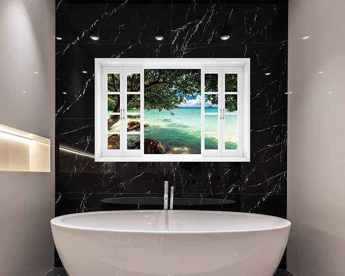 FLFK Fake Window Wall Mural - Tropical Beach Peel and Stick Decal, 48 x 32 inches, Set of 2 Sheets - Image 6