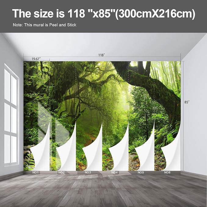 Forest Landscape wall murals Woodland Tree Peel and Stick self Adhesive Wallpaper for Bedroom Living Room - 85"x118" - Image 2