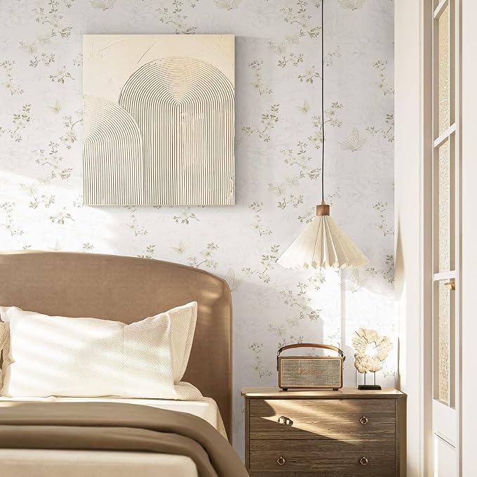 Ismoon 17.3"x393"Peel and Stick Wallpaper Boho Vintage Floral Wallpaper Beige/Brown Butterfly Contact Paper for Cabinets Removable Self-Adhesive Wall Paper Bedroom Covering Wall Decorative Vinyl - Image 3