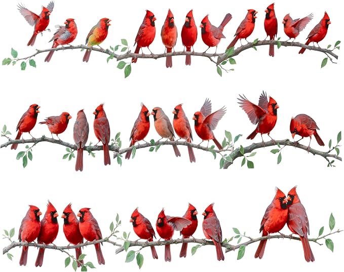 9Pcs Spring Funny Cardinal Birds Vinyl Decals on Branch Wall Easy Peel and Stick Watercolor Patterns Cute Red Birds Vinyl Wall Stickers for Women Students Girl Boys Party Room Decor by Unknown