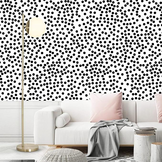 17.3”x120” Black and White Polka-Dot Wallpaper Self-Adhesive Contact Paper Moire Dot Peel and Stick Decorative Wallpaper Spots Contact Paper for Walls Bedroom Living Room Nurseryls - Image 5