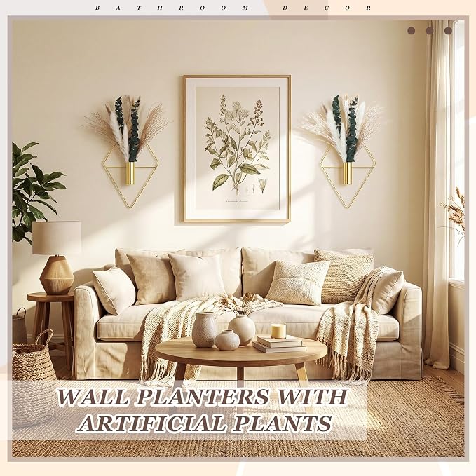 Canlierr 4 Pcs Wall Decor Hanging Planters, Mixed Plants, Gold - Image 5