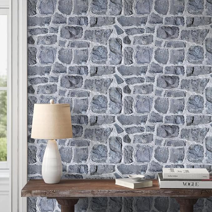 COMSTICKC 3D Faux Stone Wall Panels Peel and Stick, 12 Pcs 22.8" x 11.8" | Gray, Not Real Stone, Ultra-Light Thin PVC Wall Sticker, 3D Fake Rock Tiles Covering for DIY Interior Decor,Cover 22.48 sq ft - Image 2
