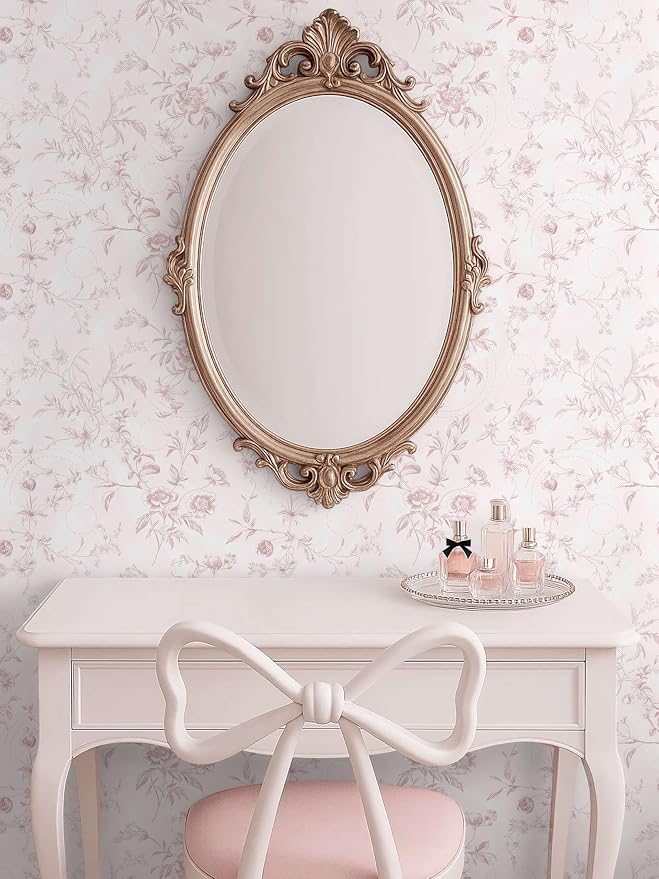 Ismoon Floral Wallpaper Peel and Stick Pink Stick on Wall Paper Vintage French Contact Paper for Cabinet Textured Removable Self Adhesive Wallpaper Vinyl Roll Shelf Deco, 17.3x787in - Image 4