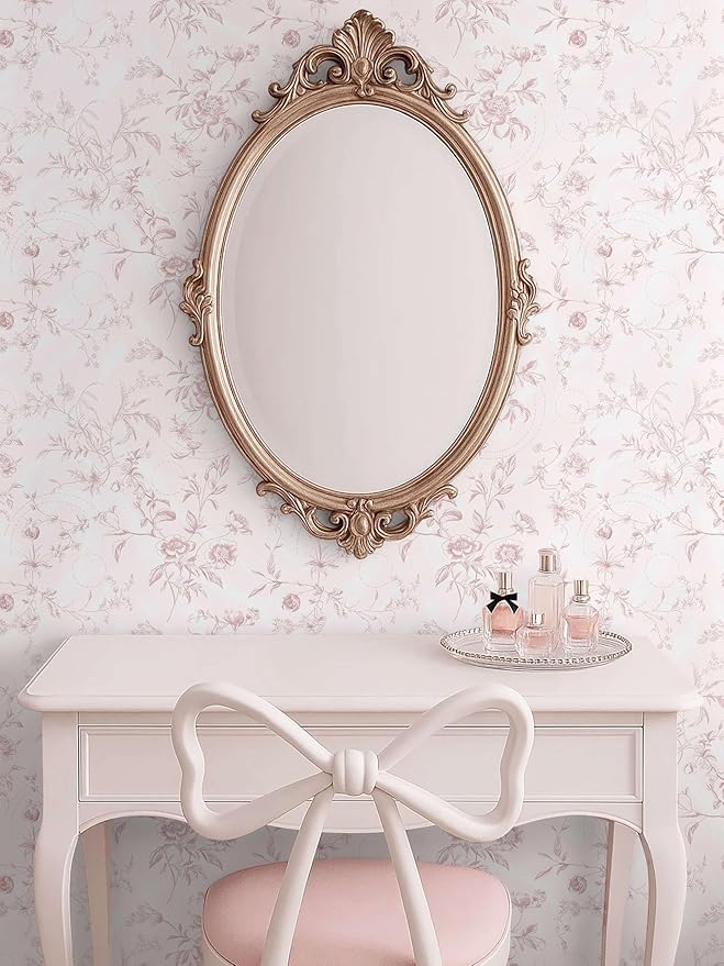 Ismoon Floral Peel and Stick Wallpaper Pink Stick on Wall Paper Vintage French Contact Paper for Cabinet Textured Removable Self Adhesive Wallpaper Vinyl Roll Shelf Deco, 17.3x196in - Image 4