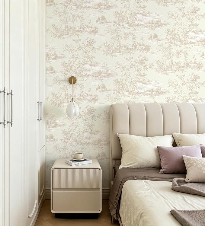 Toduso Peel and Stick Wallpaper Vintage Beige and Cream Neutral Wallpaper Toile Removable Self-Adhesive Waterproof Tree Contact Paper for Bedroom Living Room Cabinets Thicken Vinyl 17.3''x196.8'' - Image 8