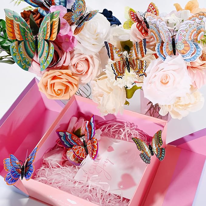SAOROPEB 3D Butterfly Wall Decor, 24 Pcs Landscape Butterfly Decorations | Double Layer for Party Decorations Locker Decor Refrigerator Decal, Reusable - Image 3